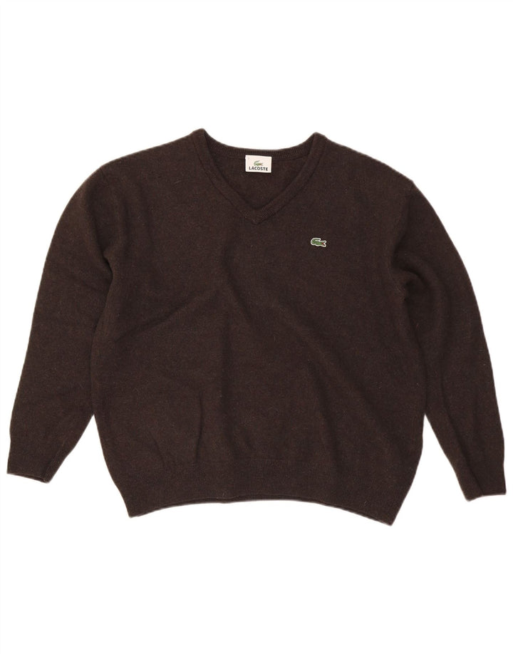 Pulover pentru bărbați Lacoste cu decolteu în V Mărimea 7 2XL Lână maro