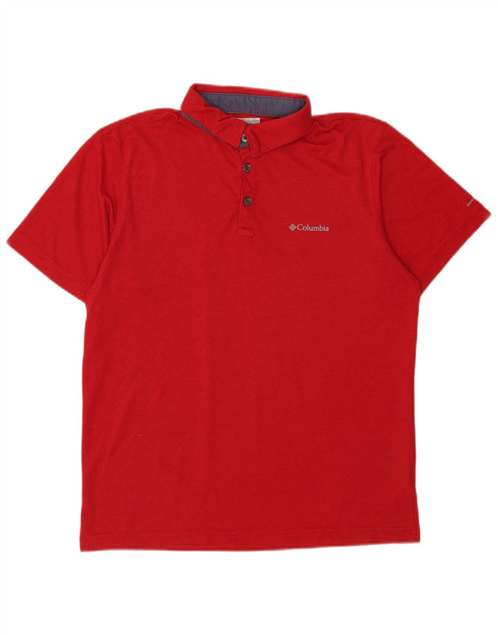 Tricou polo Columbia Omni-Wick pentru bărbați, poliester cu dungi roșii medii