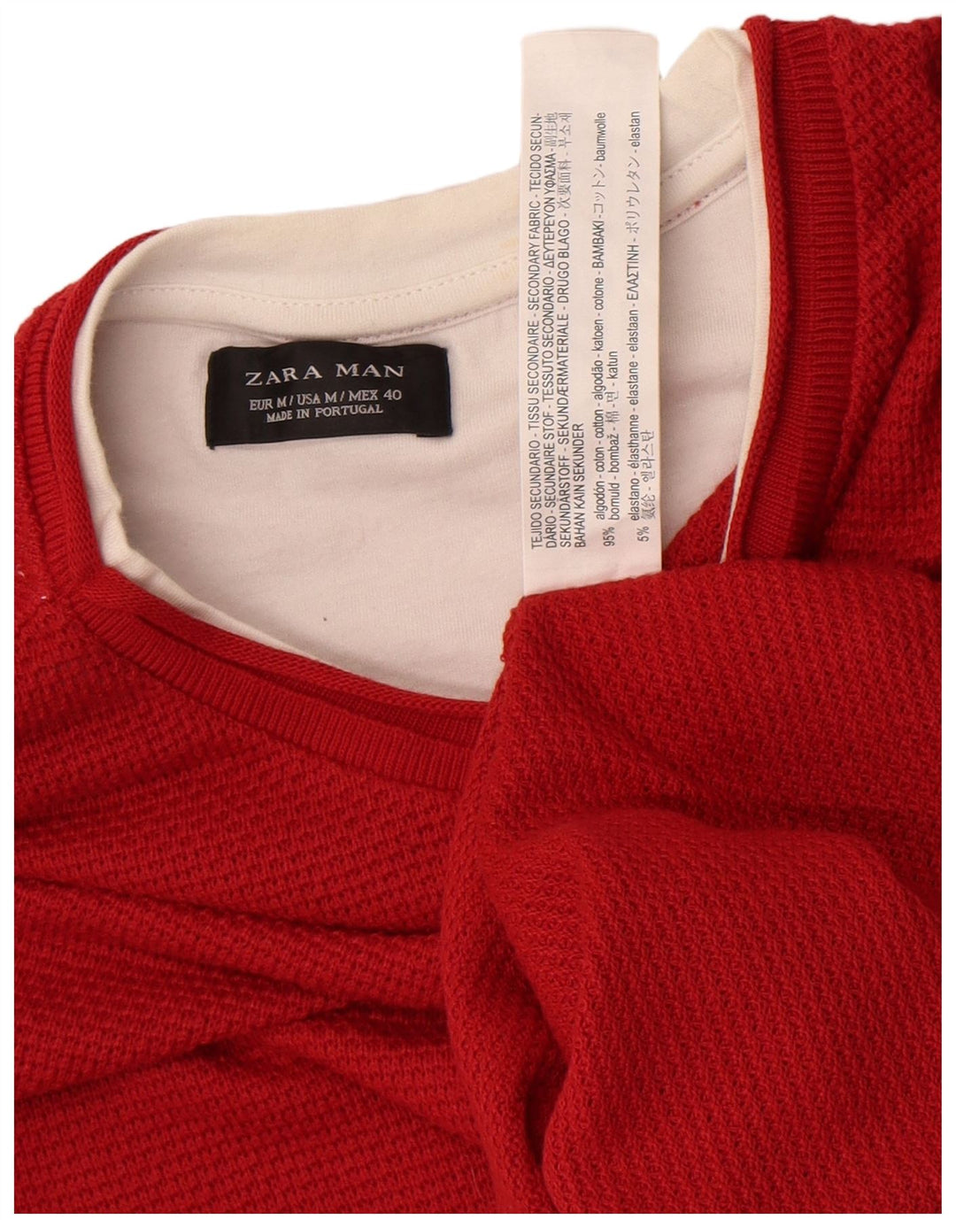 Pulover pentru bărbați Zara Pulover cu gât roșu mediu, bumbac color bloc