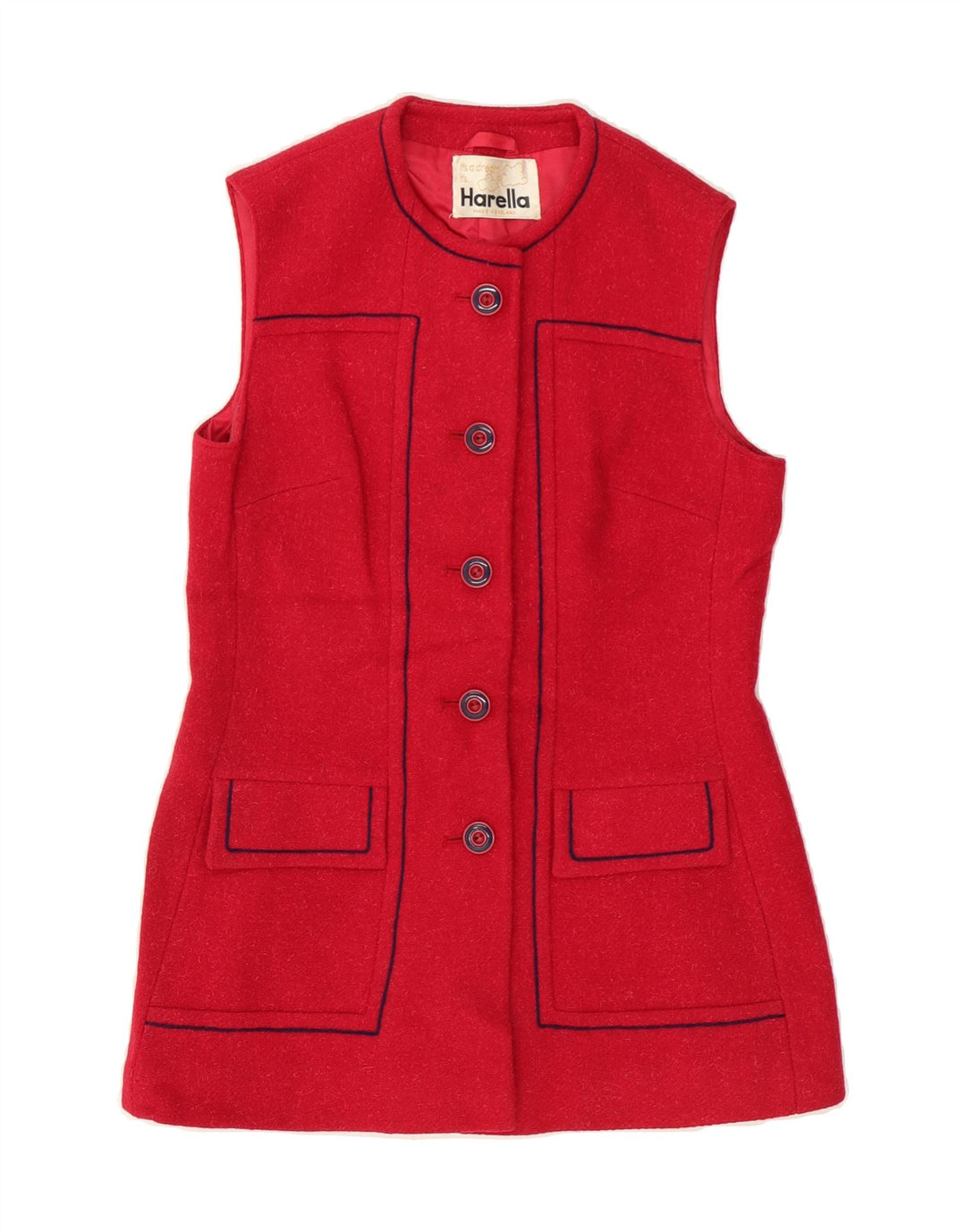 HARELLA Womens 5 Button Sleeveless Blazer Jacket UK 14 Medium Red New Wool Vintage Harella and Second-Hand Harella from Messina Hembry 
