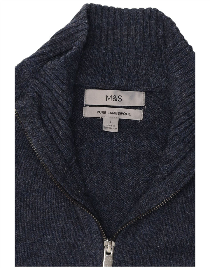 Pulover pentru bărbați Marks & Spencer, cu fermoar, cu gât, mare, bleumarin, clasic