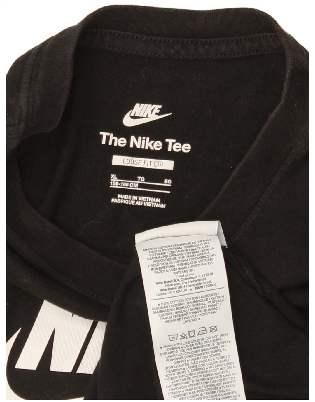 Tricou grafic NIKE pentru fete loose fit Top 13-14 ani XL bumbac negru