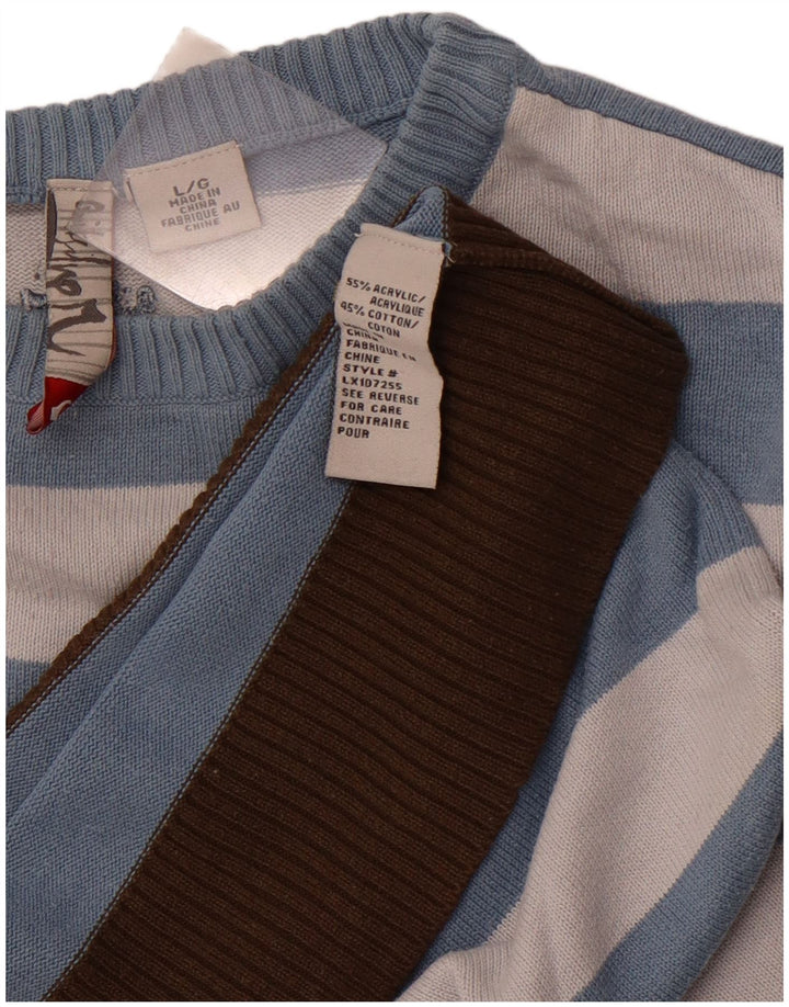 QUIKSILVER Pulover pentru bărbați cu gât roșu, mare, cu dungi acrilice albastre