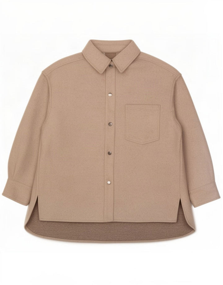 Zara Womens Oversized Shacket Jacket UK 10 Small Beige Poliester