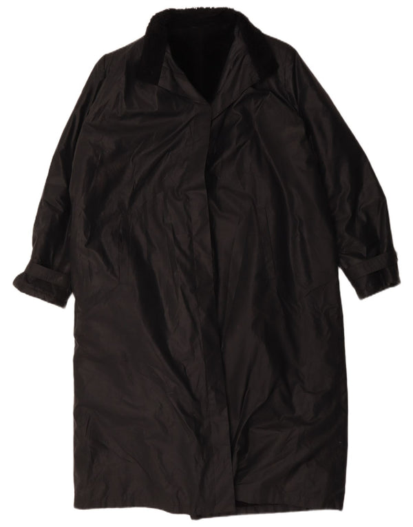 Pardesiu vintage pentru femei Sherpa, cu ajustare lejeră, UK 14, mare, negru, poliester
