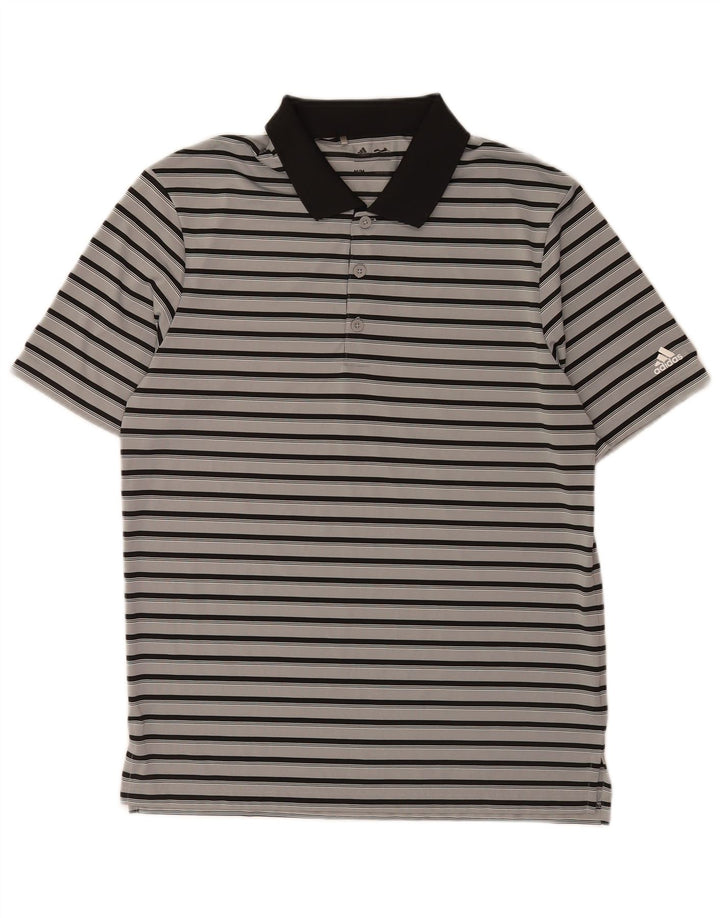 Tricou polo Adidas Rugby pentru bărbați, poliester cu dungi gri mediu