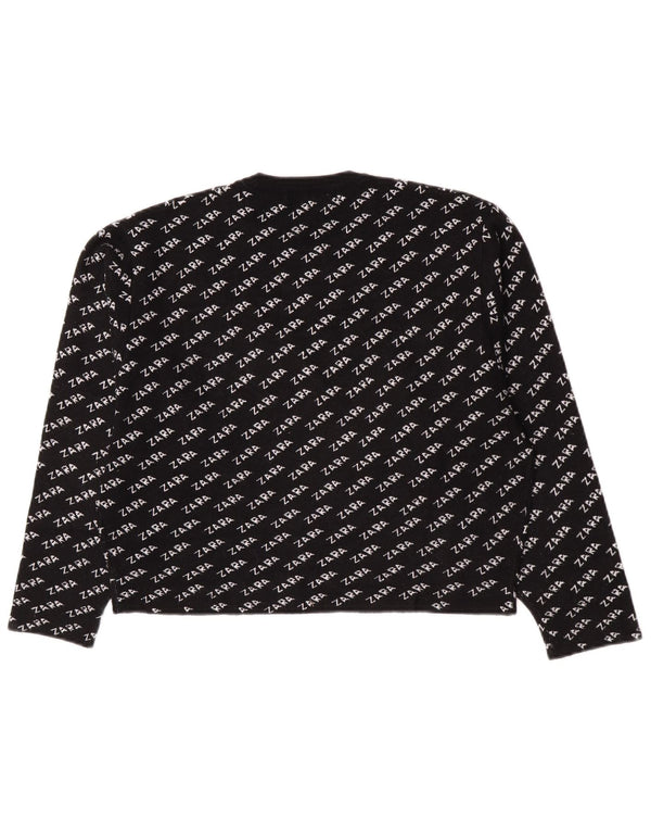 Pulover pentru femei cu decolteu rotund cu grafică Zara UK 14 Medium Negru