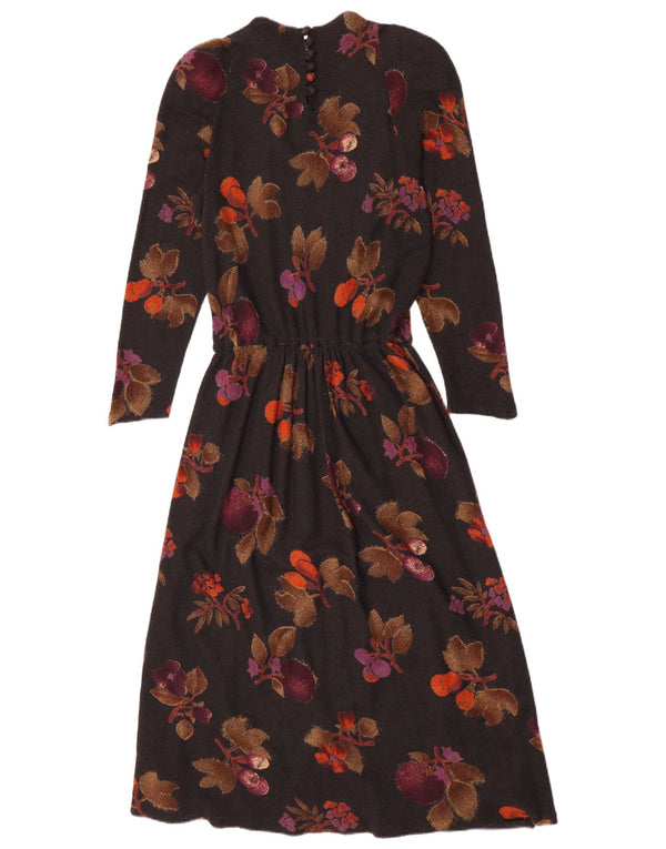 Vintage Womens Long Sleeve Maxi Dress UK 12 Medium Black Floral