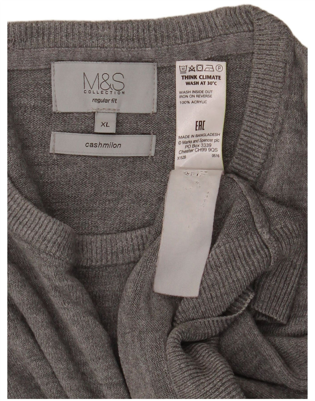 Pulover pentru bărbați Marks & Spencer, cu formă regulată, cu decolteu, XL, gri acrilic