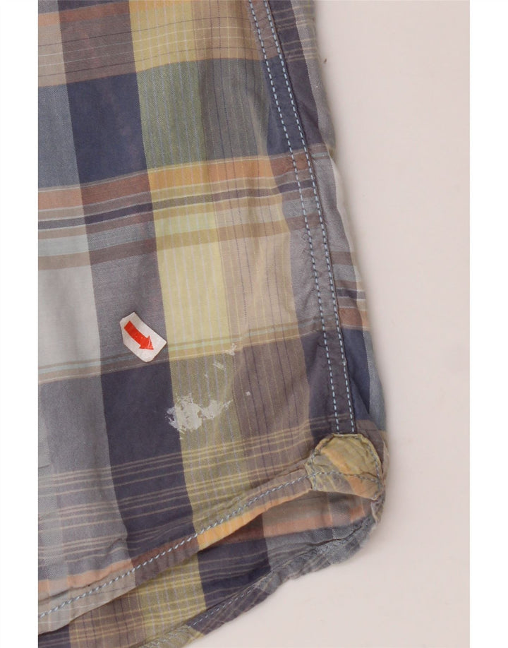 FAT FACE Mens Classic Fit Short Sleeve Shirt Large Blue Check Cotton