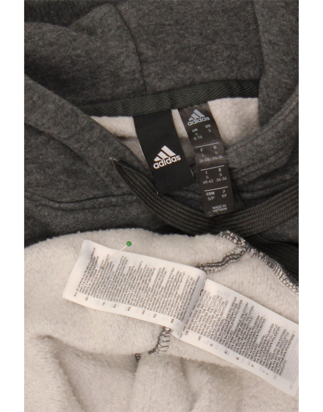 Pulover ADIDAS pentru femei, cu hanoră cu grafică, UK 8/10, bumbac, gri mic