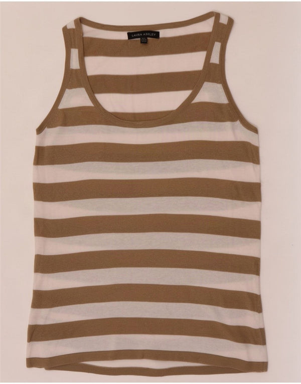 Laura Ashley Femei See Through Vest Top UK 12 Medium Khaki Striped Bumbac