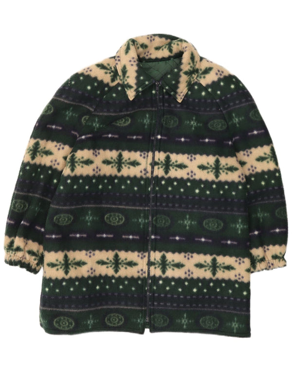 Jachetă vintage pentru femei cu mâneci 3/4 fleece UK 20 2XL Green Fair Isle