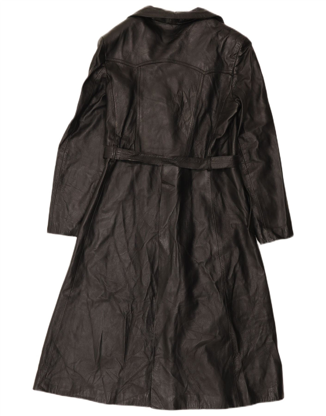 Palton din piele vintage pentru femei la dublu piept IT 46 mare negru
