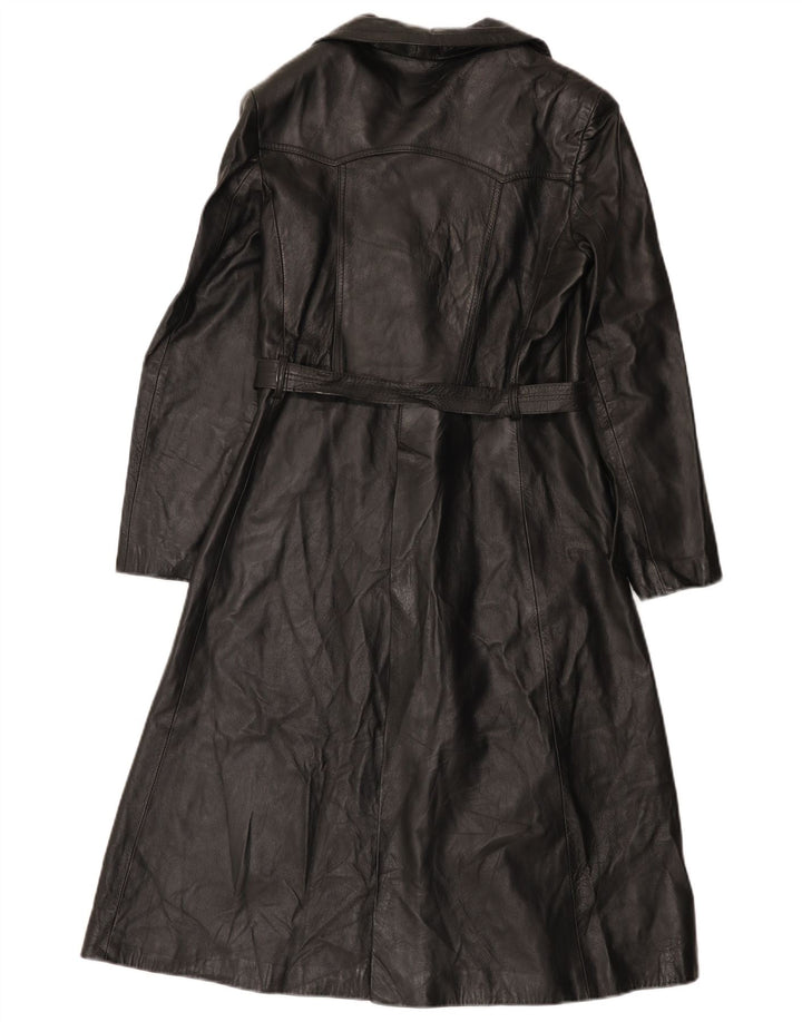 Palton din piele vintage pentru femei la dublu piept IT 46 mare negru