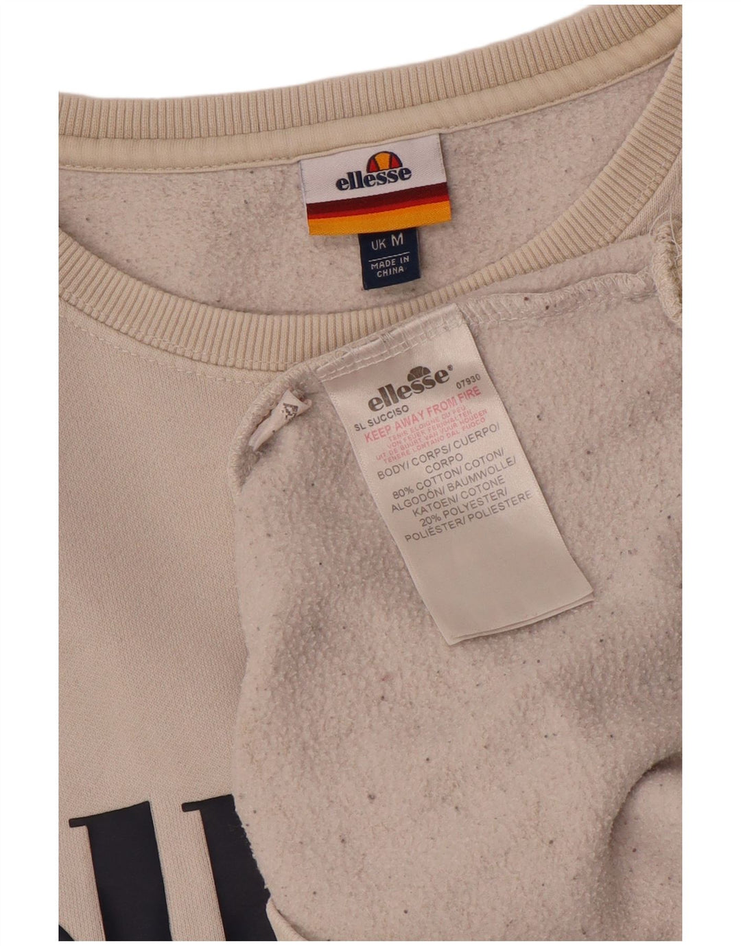 Pulover cu grafic pentru femei Ellesse UK 14 Bumbac alb mediu