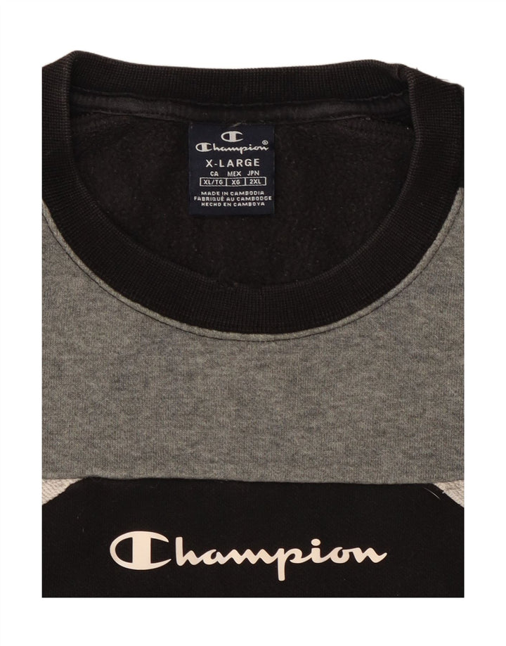 Hanorac grafic pentru bărbați CHAMPION Pulover XL, bumbac color-bloc negru