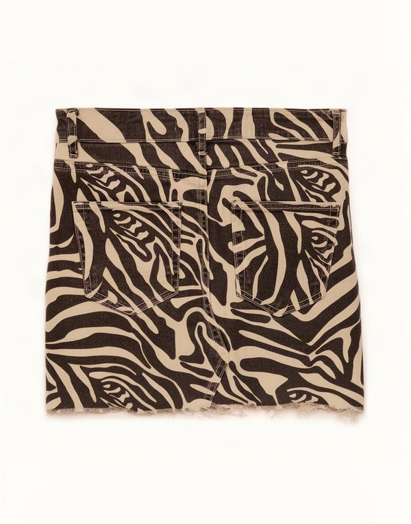 Fusta Mini Denim Zara Femei Small W26 Black Animal Print