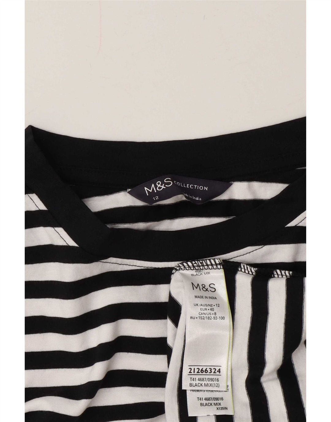 Marks & Spencer Top pentru femei cu mânecă lungă UK 12 Medium White Striped Nautical