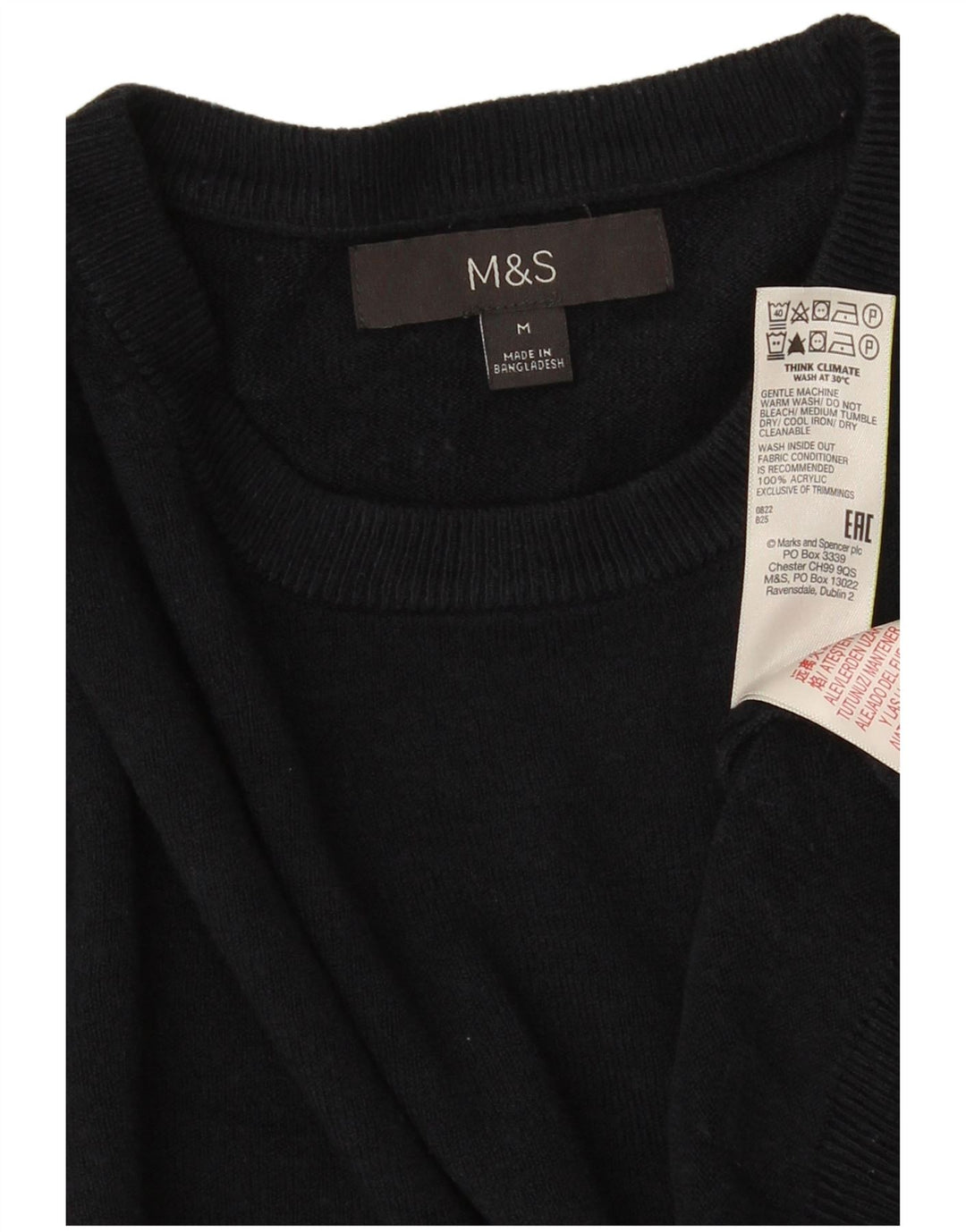MARKS & SPENCER Pulover pentru bărbați cu decolteu rotund, mediu, albastru marin acrilic