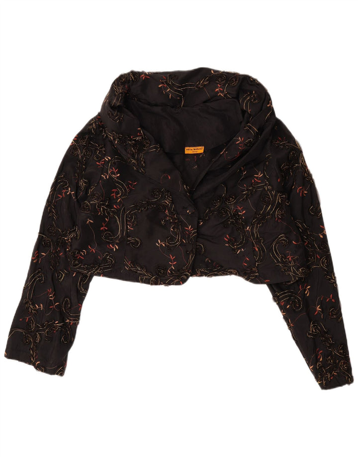 Jachetă Bolero Vintage pentru femei UK 14 Large Black Floral