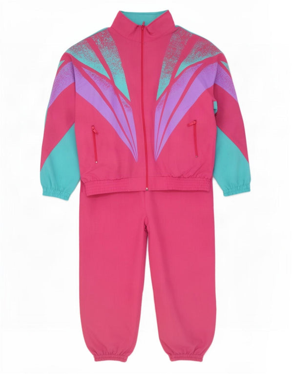 Trening complet supradimensionat vintage pentru femei UK 16, mare, roz, bloc de culoare