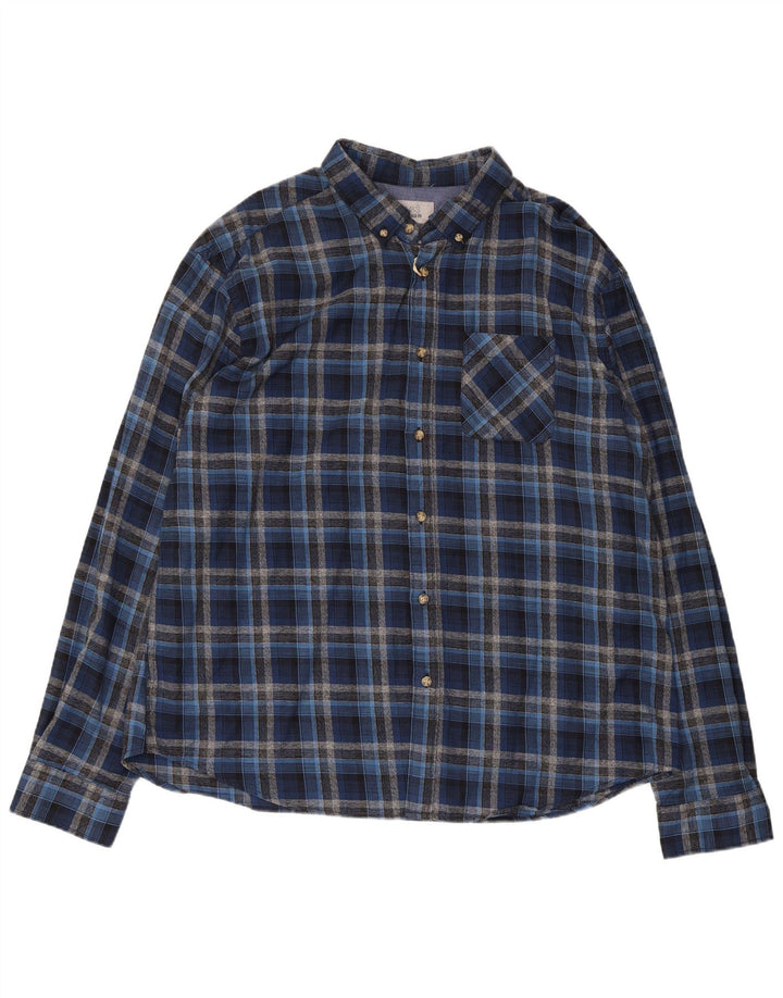 Cămașă de flanel pentru bărbați MARKS & SPENCER, 2XL, bumbac cu check albastru