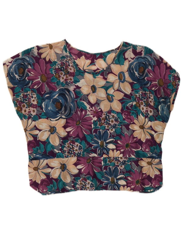VINTAGE Bluză Crop Top pentru femei UK 14 Medium Multicolor Floral
