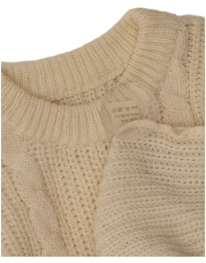 Pulover vintage pentru femei cu decolteu rotund UK 16, lână mare, alb