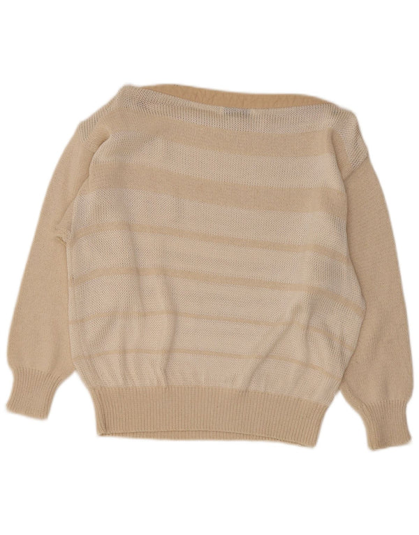 Pulover pentru femei Sambucari cu gât de barcă UK 14 Medium Bej cu dungi