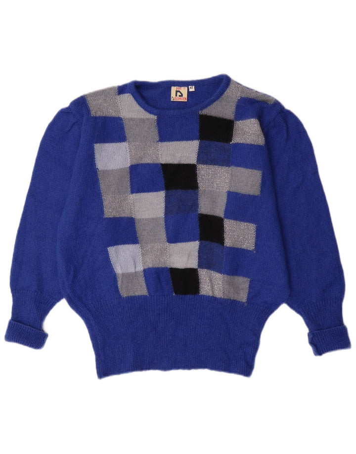 Pulover pentru femei Dolomiten cu gât de barcă IT 42 Medium Blue Check Mohair