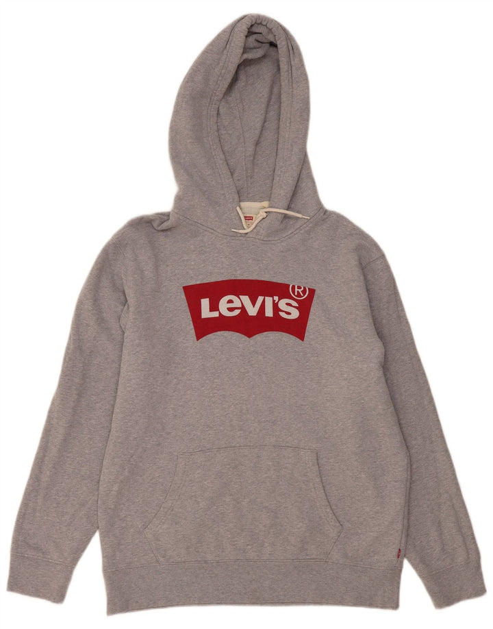 Pulover Levi's pentru bărbați cu capota cu grafică, din bumbac cu pete, gri mediu
