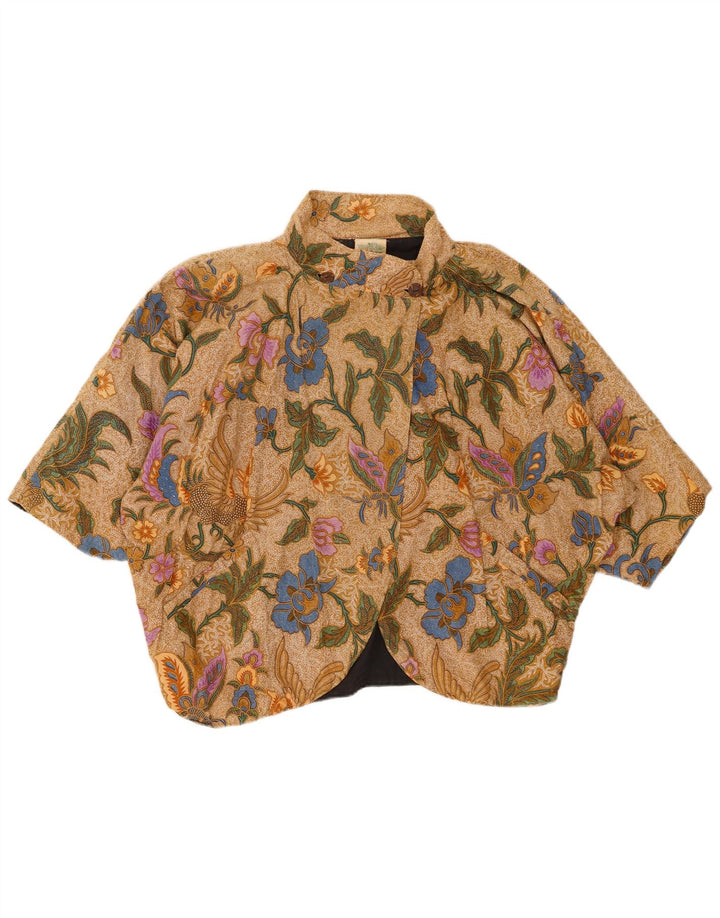 Top bolero cu mânecă scurtă pentru femei VINTAGE UK 20 2XL maro bumbac floral