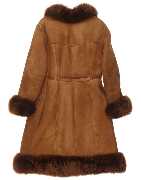 Vintage Womens Shearling Coat UK 14 Medium Brown Leather