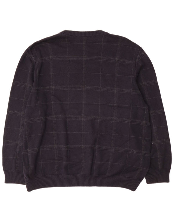 Pulover pentru bărbați Marks & Spencer cu gât crew pulover XL din bumbac cu carouri bleumarin