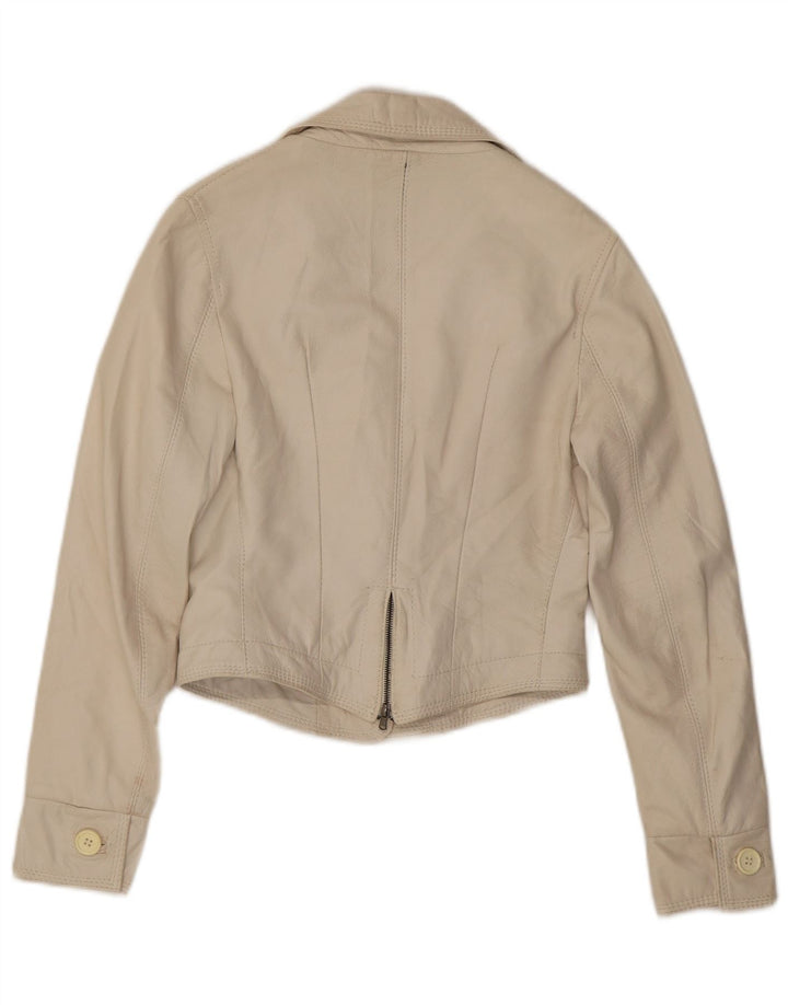 Blazer din piele cu 3 nasturi NADINE pentru femei UK 10 Mic din piele albă