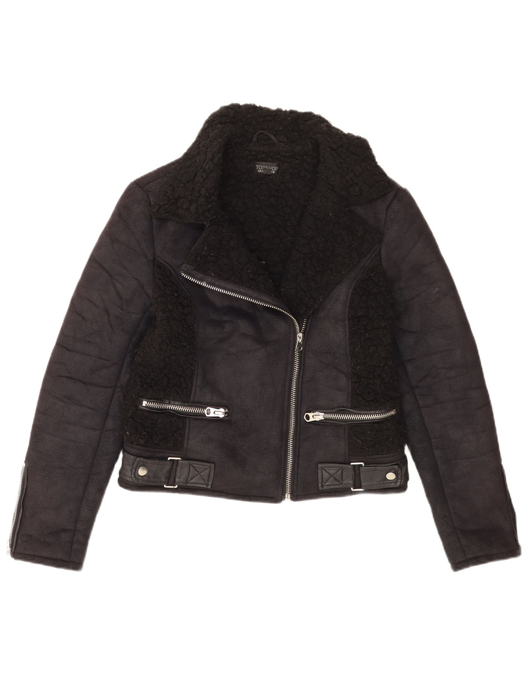 Topshop Jachetă Sherpa pentru femei UK 10 Small Black
