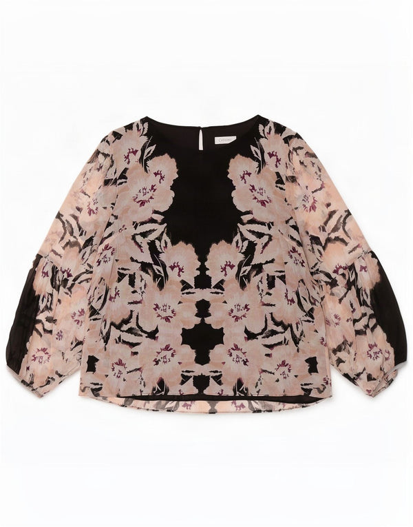Bluză cu mânecă lungă pentru femei Calvin Klein, UK 18 XL, poliester floral negru