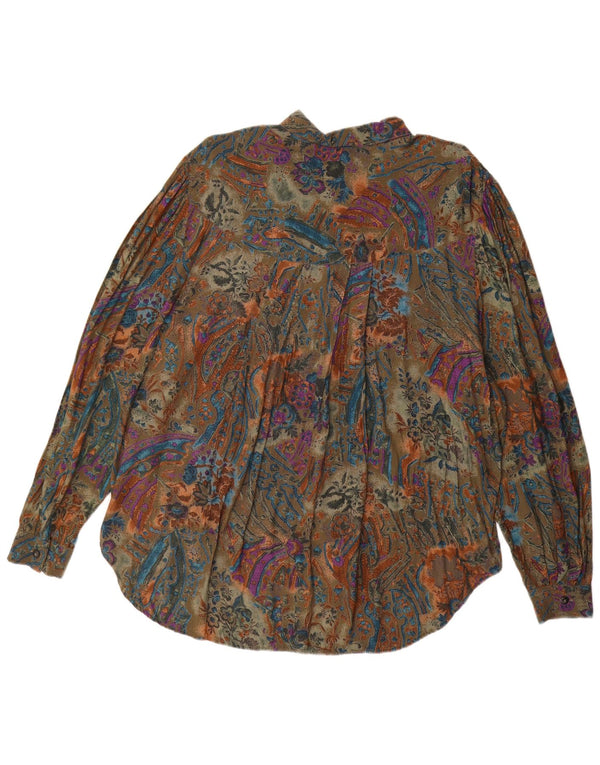 Bluză cămașă supradimensionată cu paragate vintage pentru femei UK 14 Medium Green Paisley