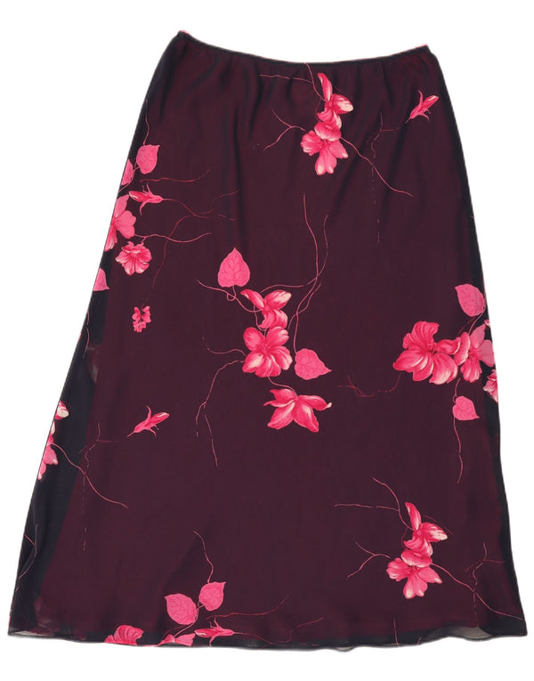 Fusta midi Jacques Vert pentru femei UK 14 Large W34 Burgundy Floral Poliester