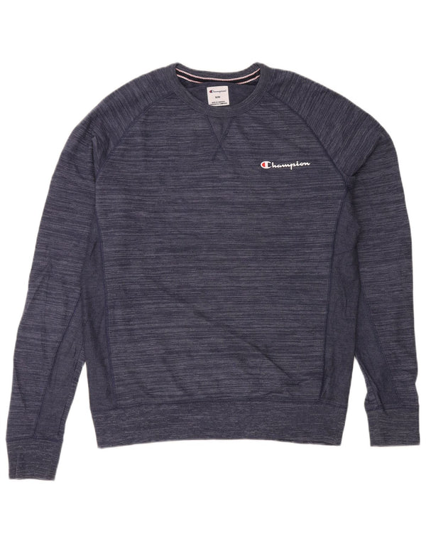 Champion Mens Sweatshirt Jumper Medium Navy Blue Striped Cotton