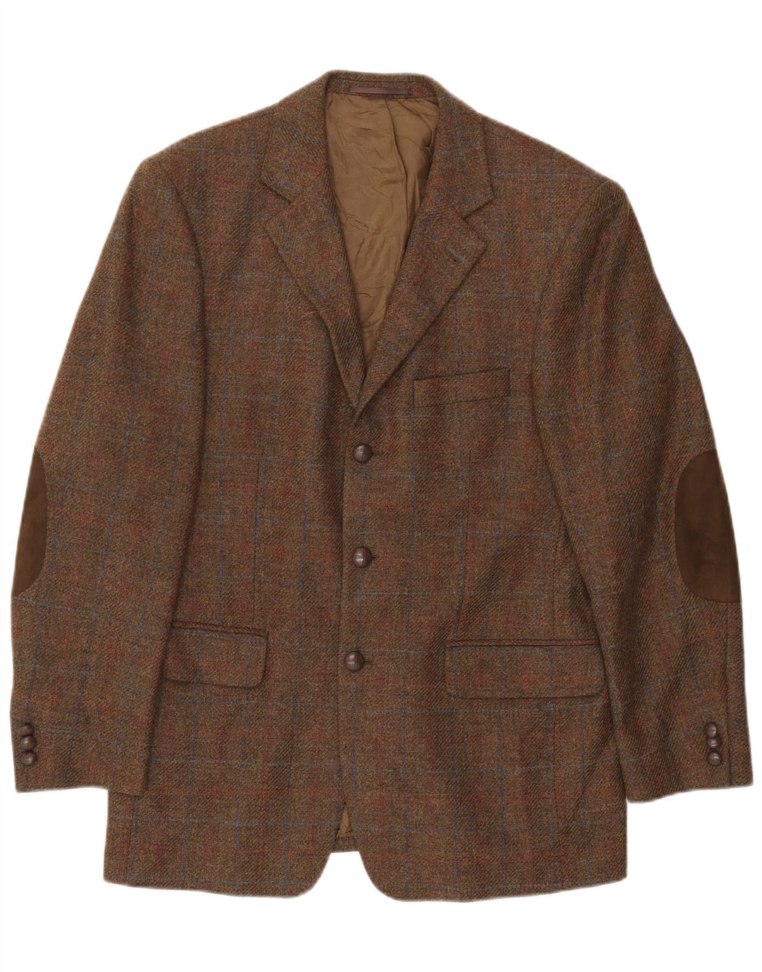 Jachetă pentru bărbați Gilberto cu 3 nasturi, UK 40, lână virgină, maro, cu carouri