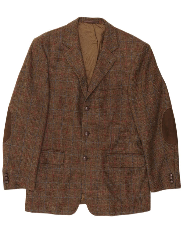 Jachetă pentru bărbați Gilberto cu 3 nasturi, UK 40, lână virgină, maro, cu carouri