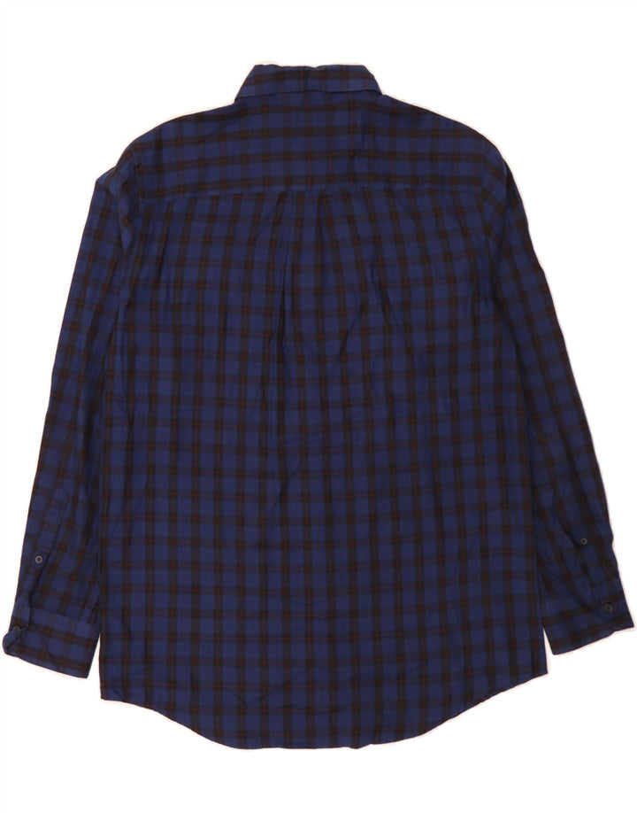 CHAPS Mens Easy Care Shirt Medium Navy Blue Check Cotton Vintage Chaps and Second-Hand Chaps from Messina Hembry 