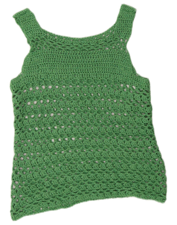 Vestă din croșetat cu vedere prin epocă pentru femei vintage UK 12 verde mediu
