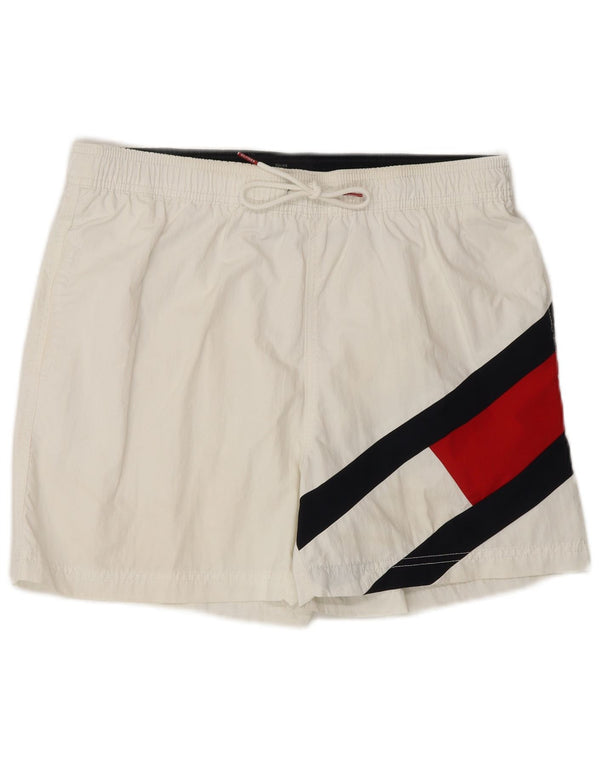 TOMMY HILFIGER Pantaloni scurți de înot grafic pentru bărbați, medii, alb, plajă