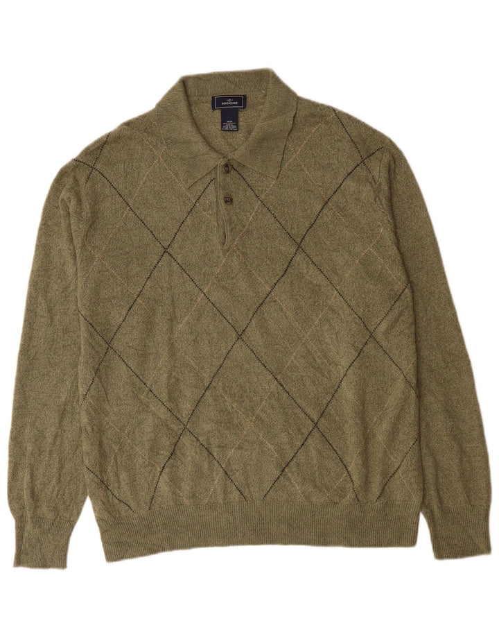 Pulover Dockers pentru bărbați cu gât polo, mediu kaki, argint/diamond acrilic