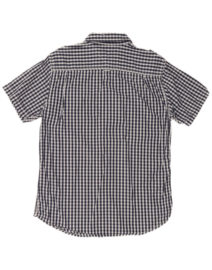 TOMMY HILFIGER Mens Military Short Sleeve Shirt Medium Navy Blue Gingham