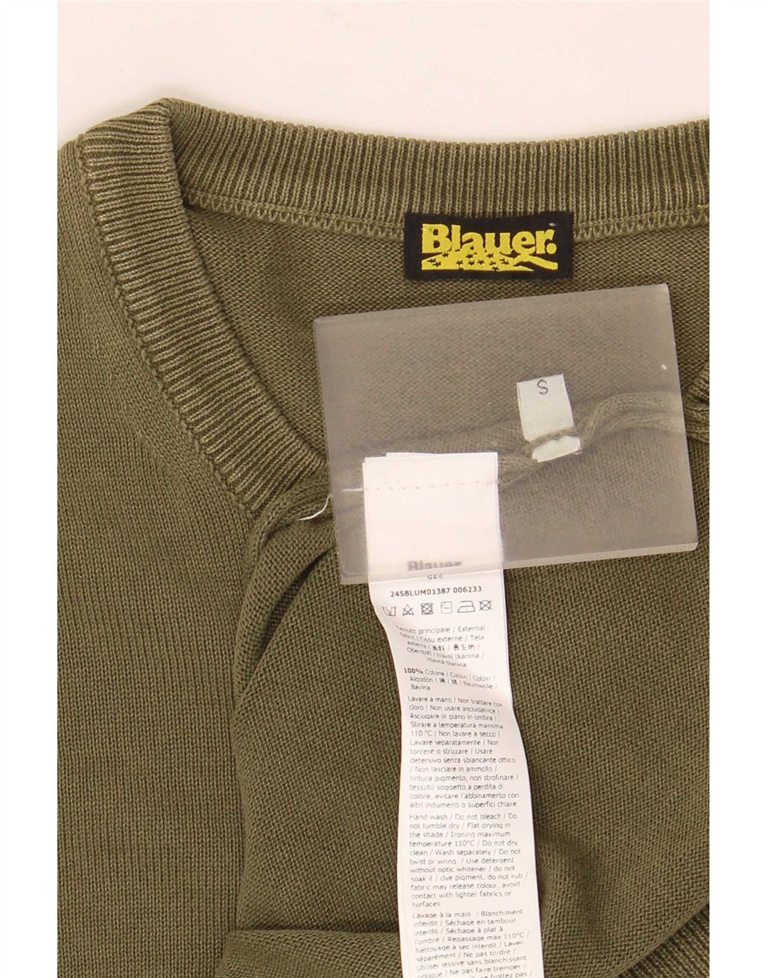 Pulover Blauer pentru bărbați, cu gât crew, bumbac mic, verde