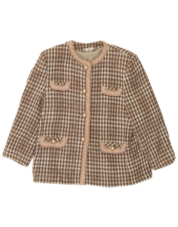 Jachetă vintage pentru femei cu 4 nasturi IT 46 mare maro Houndstooth